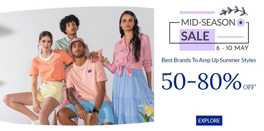 India Desire : Ajio Mid Season Sale: Upto 80% Off On Clothing & Accessories [6th To 10th May 2021]